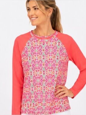 Reel Legends Keep It Cool Geometric Print Sun Shirt Long Sleeve Top Large